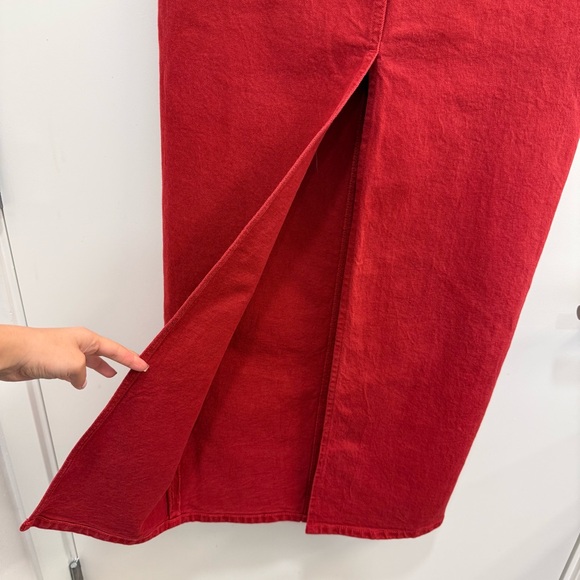 Reformation Jeans Daria Ultra High Rise Denim Maxi Skirt in lipstick Red size 26 - Picture 6 of 10